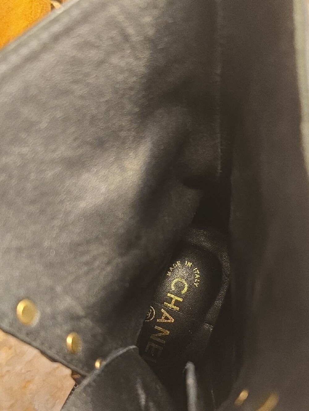 Chanel Black Combat Boots with Gold Square Studs - Picture 5 of 10